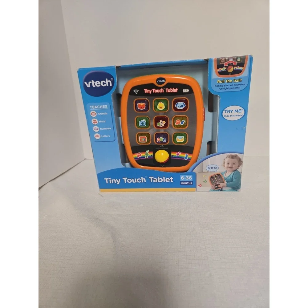 NEW! VTECH TINY TOUCH TABLET ORANGE 6-36 MONTHS ANIMALS MUSIC NUMBERS & LETTERS.